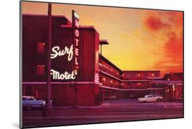 Surf Motel at Sunset, Retro-null-Mounted Art Print