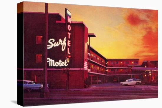 Surf Motel at Sunset-Found Image Press-Stretched Canvas