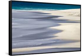 Surf pattern washing up on white sandy beach, Espanola Island, Galapagos Islands, Ecuador.-Adam Jones-Framed Stretched Canvas