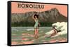 Surf Riders, Honolulu, Hawaii, Graphics-null-Framed Stretched Canvas