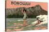 Surf Riders, Honolulu, Hawaii, Graphics-null-Stretched Canvas