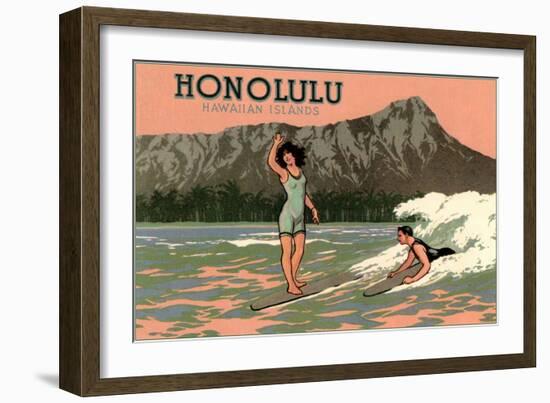 Surf Riders, Honolulu, Hawaii, Graphics-null-Framed Art Print