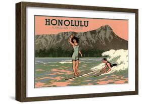 Surf Riders, Honolulu, Hawaii, Graphics-null-Framed Art Print