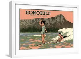 Surf Riders, Honolulu, Hawaii, Graphics-null-Framed Art Print