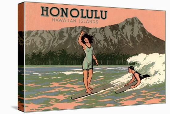 Surf Riders, Honolulu, Hawaii, Graphics-null-Stretched Canvas