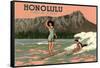 Surf Riders, Honolulu, Hawaii, Graphics-null-Framed Stretched Canvas