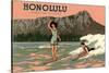 Surf Riders, Honolulu, Hawaii, Graphics-null-Stretched Canvas