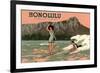 Surf Riders, Honolulu, Hawaii, Graphics-null-Framed Premium Giclee Print