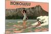 Surf Riders, Honolulu, Hawaii, Graphics-null-Mounted Premium Giclee Print