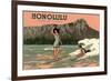 Surf Riders, Honolulu, Hawaii, Graphics-null-Framed Art Print