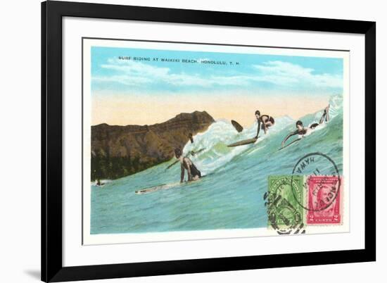 Surf Riding at Waikiki, Hawaii-null-Framed Premium Giclee Print