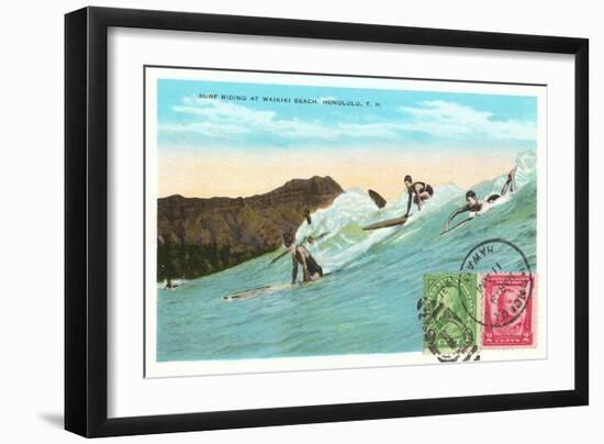 Surf Riding at Waikiki, Hawaii-null-Framed Art Print