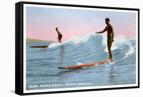 Surf Riding, Waikiki, Hawaii-null-Framed Stretched Canvas