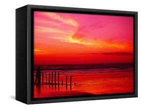 Surf Rolling onto Beach at Sunset-Mick Roessler-Framed Stretched Canvas