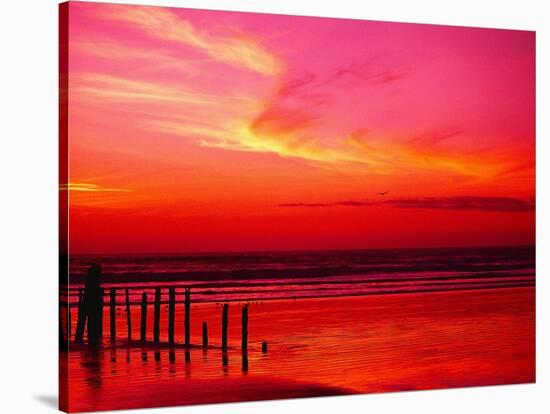 Surf Rolling onto Beach at Sunset-Mick Roessler-Stretched Canvas