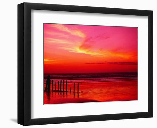 Surf Rolling onto Beach at Sunset-Mick Roessler-Framed Photographic Print