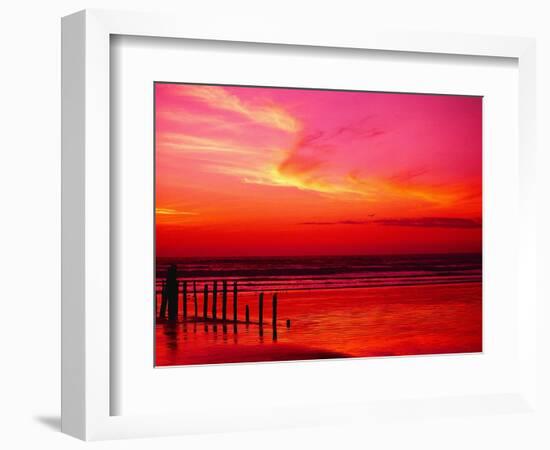 Surf Rolling onto Beach at Sunset-Mick Roessler-Framed Photographic Print