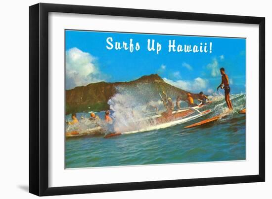 Surf's Up Hawaii, Diamond Head-null-Framed Art Print