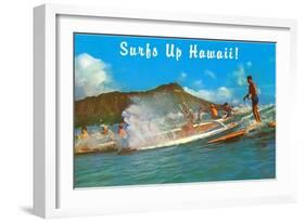 Surf's Up Hawaii, Diamond Head-null-Framed Art Print