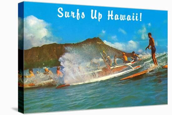 Surf's Up Hawaii, Diamond Head-null-Stretched Canvas