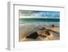 Surf surging towards boulders buried in sand on a tropical beach. Anse Victorin Beach, Seychelles.-Sergio Pitamitz-Framed Photographic Print