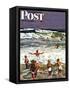 "Surf Swimming," Saturday Evening Post Cover, August 14, 1948-John Falter-Framed Stretched Canvas