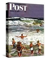 "Surf Swimming," Saturday Evening Post Cover, August 14, 1948-John Falter-Stretched Canvas