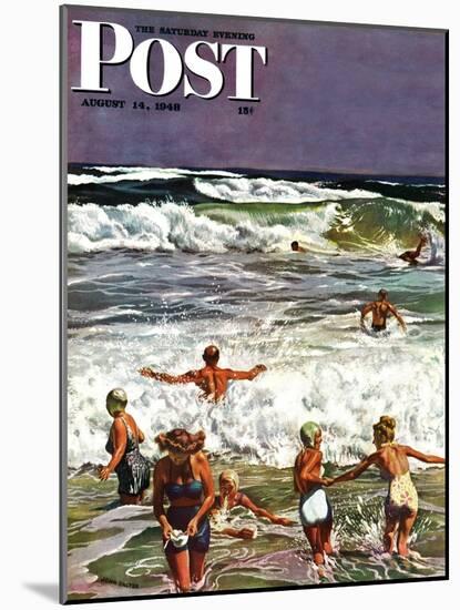 "Surf Swimming," Saturday Evening Post Cover, August 14, 1948-John Falter-Mounted Premium Giclee Print