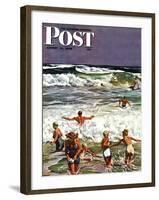 "Surf Swimming," Saturday Evening Post Cover, August 14, 1948-John Falter-Framed Giclee Print