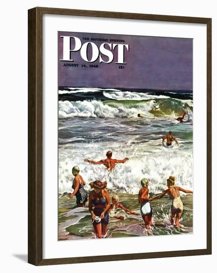 "Surf Swimming," Saturday Evening Post Cover, August 14, 1948-John Falter-Framed Giclee Print