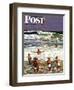 "Surf Swimming," Saturday Evening Post Cover, August 14, 1948-John Falter-Framed Giclee Print