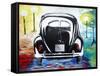 Surf VW Bug Series - The Black Volkswagen Bug Split Window-Martina Bleichner-Framed Stretched Canvas