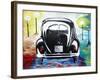 Surf VW Bug Series - The Black Volkswagen Bug Split Window-Martina Bleichner-Framed Art Print