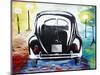 Surf VW Bug Series - The Black Volkswagen Bug Split Window-Martina Bleichner-Mounted Art Print
