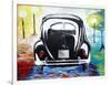 Surf VW Bug Series - The Black Volkswagen Bug Split Window-Martina Bleichner-Framed Art Print