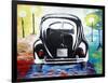 Surf VW Bug Series - The Black Volkswagen Bug Split Window-Martina Bleichner-Framed Art Print