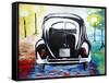 Surf VW Bug Series - The Black Volkswagen Bug Split Window-Martina Bleichner-Framed Stretched Canvas