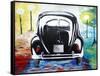 Surf VW Bug Series - The Black Volkswagen Bug Split Window-Martina Bleichner-Framed Stretched Canvas