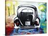 Surf VW Bug Series - The Black Volkswagen Bug Split Window-Martina Bleichner-Stretched Canvas