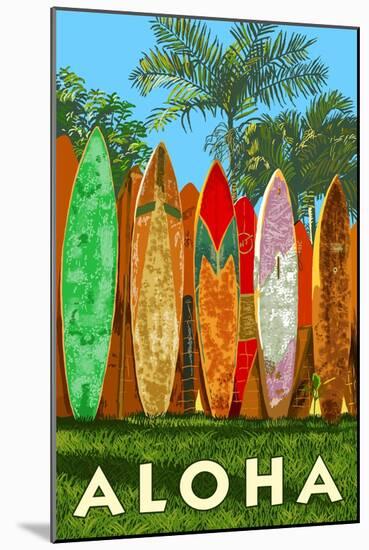 Surfboard Fence - Aloha-Lantern Press-Mounted Art Print