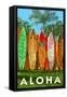 Surfboard Fence - Aloha-Lantern Press-Framed Stretched Canvas