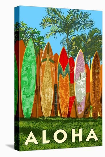 Surfboard Fence - Aloha-Lantern Press-Stretched Canvas