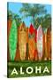 Surfboard Fence - Aloha-Lantern Press-Stretched Canvas