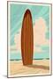 Surfboard - Letterpress-Lantern Press-Mounted Art Print