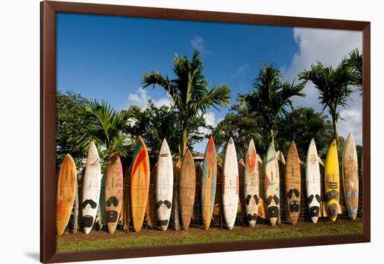 Surfboards Decoration in Garden, Huelo, Hawaii-Sergi Reboredo-Framed Photographic Print