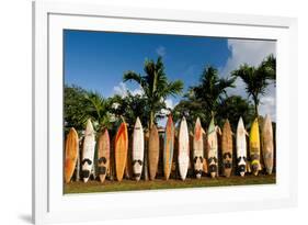 Surfboards Decoration in Garden, Huelo, Hawaii-Sergi Reboredo-Framed Photographic Print