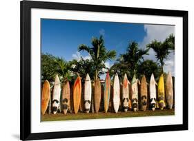 Surfboards Decoration in Garden, Huelo, Hawaii-Sergi Reboredo-Framed Photographic Print