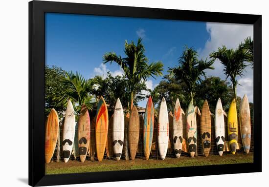 Surfboards Decoration in Garden, Huelo, Hawaii-Sergi Reboredo-Framed Photographic Print