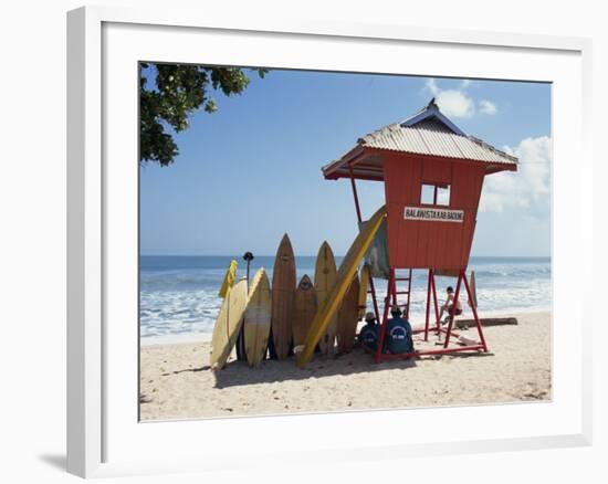 Surfboards Stacked Waiting for Hire at Kuta Beach on the Island of Bali, Indonesia, Southeast Asia-Harding Robert-Framed Photographic Print