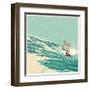 Surfer and Big Wave. Vector Illustration. Grunge Effect in Separate Layer.-jumpingsack-Framed Art Print